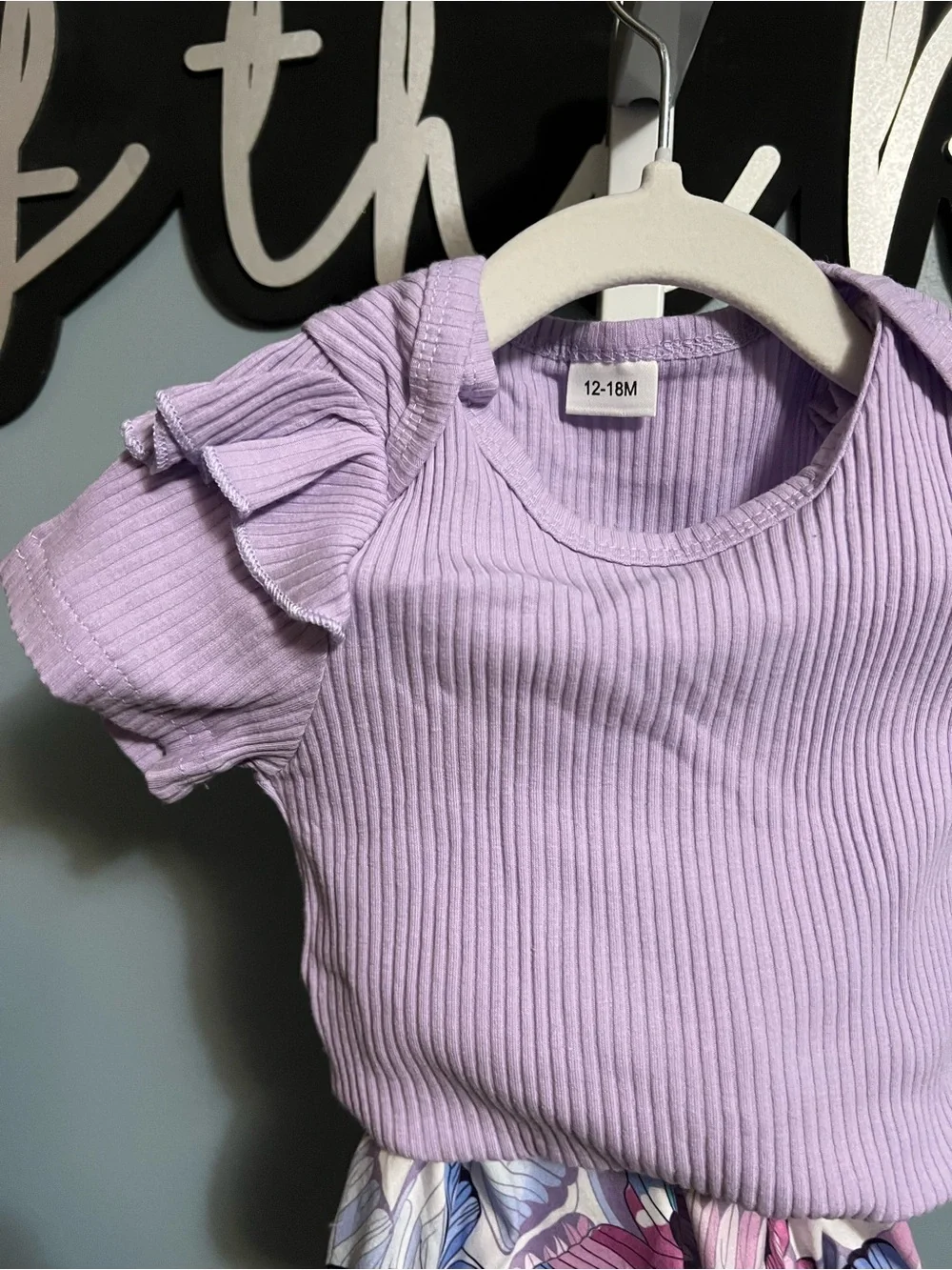 Butterfly Shorts and Ribbed Ruffle Lavendar Short Sleeve Onesie, Belt, & Bow